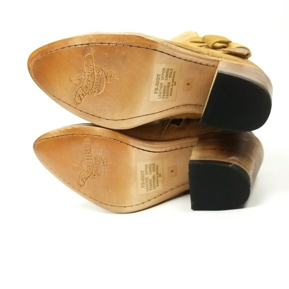 FREEBIRD by Steven Riot Tan Suede Tied Chunky Heel Ankle Cowgirl Boots Womens 6 - Picture 10 of 11